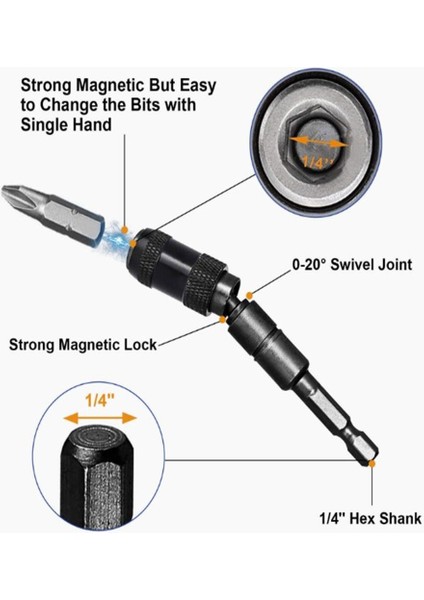 Le 2 Adet/4 Adet 1/4 Inç Shank Çelik Darbe Manyetik Döner Matkap Ucu Tutucu Manyetik Kilit ile (Yurt Dışından)