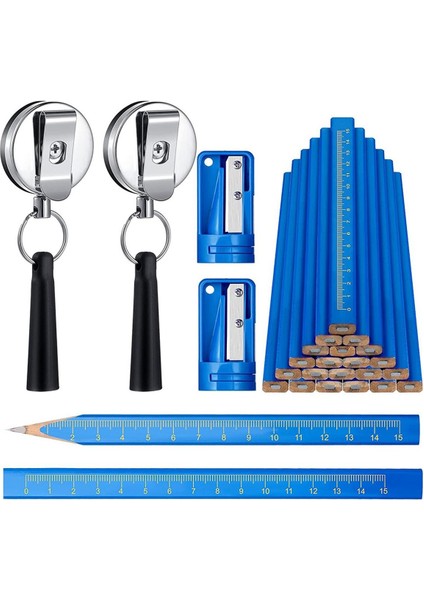 Lkpcıgcxm 20 Inşaat Kalemi, 2 Kalemtıraş ve 2 Silikon Geri Çekilebilir Kalemlik, Kalem Kesici Işaretleme Aleti Seti (Yurt Dışından)