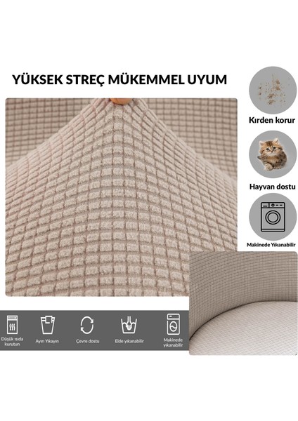 Yıkanabilir Streç Lastikli Likralı Oval Sandalye Kılıfı - Yuvarlak Sandalye Örtüsü (Vizon)