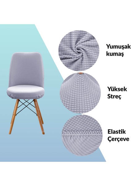 Yıkanabilir Streç Lastikli Likralı Oval Sandalye Kılıfı - Yuvarlak Sandalye Örtüsü (Gri)