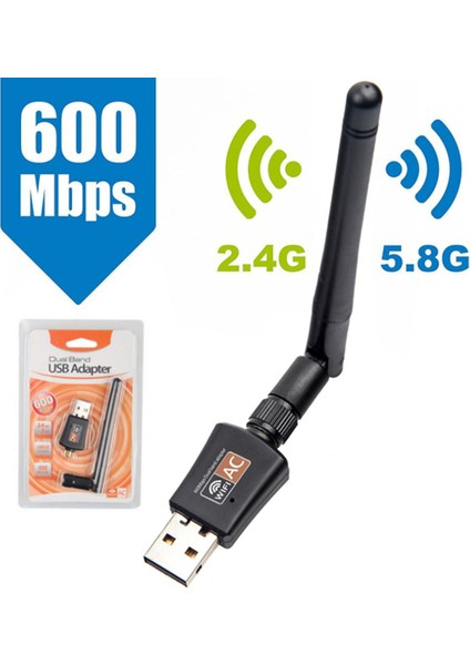 Çift Bantlı USB Wifi Adaptörü Kablosuz Ağ Harici Anten 2.4 5.8g Ac 600 Mbps Jing (Yurt Dışından)