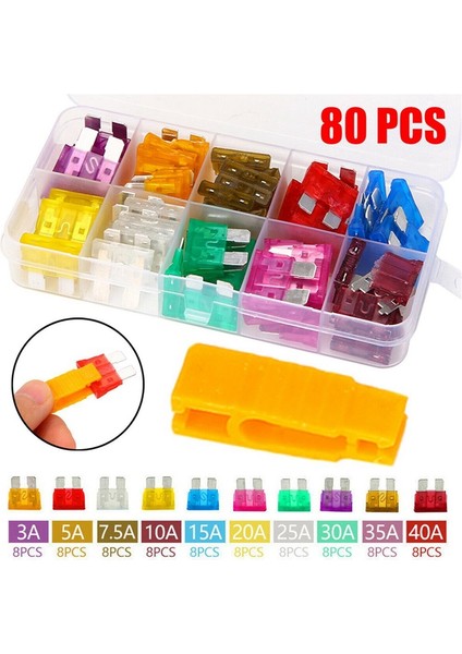 80 Adet 12V Sigortalar Otomatik Orta Kit 3A-40A Çeşitli Set + 1 Adet Çektirme Kiti (Yurt Dışından) fırsatları