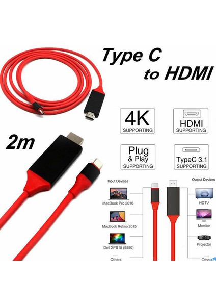 Usb-C Tip C - HDMI Kablosu Av Tv Adaptörü USB 3.1 Tak ve Çalıştır 4K Hd Video Kablosu (Yurt Dışından) fiyatları