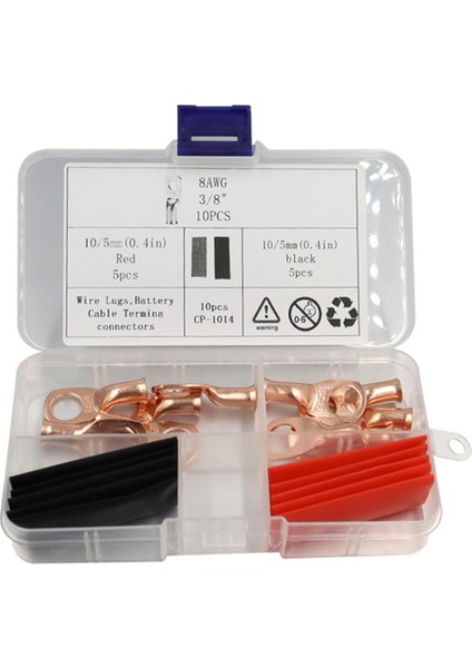 AWG8X3/8 Bakır Tel Pabucu Halka Terminal Konnektörü Kablo Ucu Isıyla Daralan Boru Sınıflandırma Kiti (Yurt Dışından)