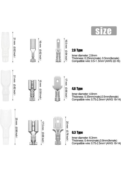 345 Adet Kutulu 6.3/4.8/2.8 Fiş Yaylı Fiş Kılıf Erkek ve Dişi Fiş Terminali Kombinasyon Seti (Yurt Dışından) modelleri