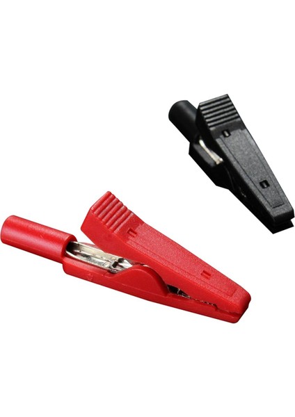 Twexqny-2x Yalıtımlı Timsah Klip Konnektör Kelepçe Test Probu Kırmızı + Siyah (Yurt Dışından)