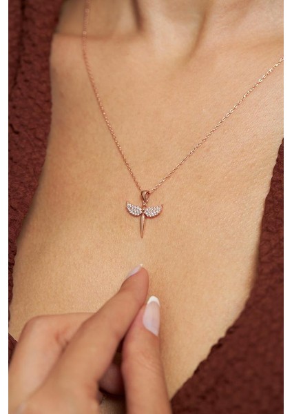 Zirkon Taşlı Rose Minimal Mikail Kılıcı Gümüş Kolye fiyatları