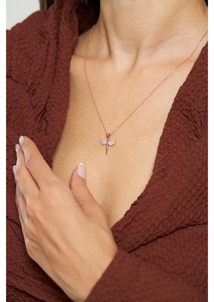 Zirkon Taşlı Rose Minimal Mikail Kılıcı Gümüş Kolye modelleri
