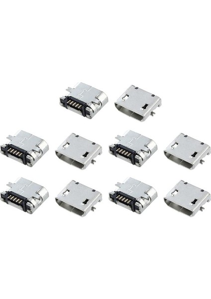 10 Adet Yedek Parça B Tipi Mikro USB Dişi Jack Konnektör Port Soketi (Yurt Dışından)