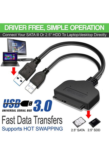 USB 3.0 - Sata 22 Pin 2,5 Inç Sabit Disk Sürücüsü SSD Adaptör Konnektörü Kurşun Kablo (Yurt Dışından)