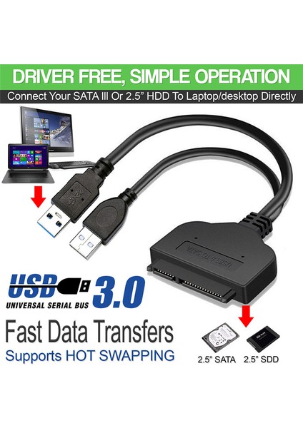 USB 3.0 - Sata 22 Pin 2,5 Inç Sabit Disk Sürücüsü SSD Adaptör Konnektörü Kurşun Kablo (Yurt Dışından) fiyatları