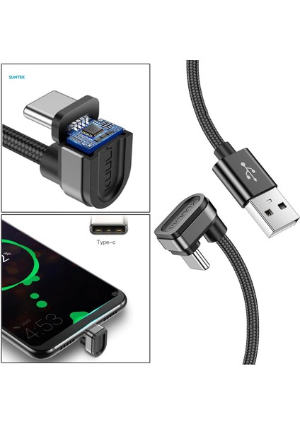 USB Type C Şarj Kablosu, 180 Derece U Şekilli, Type-C Cihazlar Için Esnek Hızlı Şarj Aleti Oyun Oynama Kablosu Siyah (Yurt Dışından) modelleri