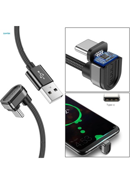 USB Type C Şarj Kablosu, 180 Derece U Şekilli, Type-C Cihazlar Için Esnek Hızlı Şarj Aleti Oyun Oynama Kablosu Siyah (Yurt Dışından) fırsatları