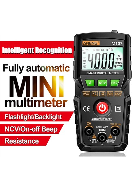 M107 Dijital Akıllı Multimetre Transistör Test Cihazı 4000 Sayım Otomatik Ac/dc Akım ve Gerilim Test Cihazı (Yurt Dışından)