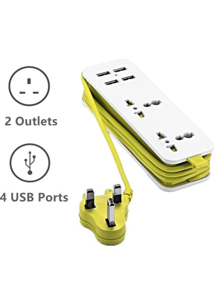 Usb'li Uzatma Kablosu Güç Şeridi, Ingiltere Fişi 4 USB Şarj Bağlantı Noktalı Evrensel Soket, Ev Ofis Mutfak Pc'sine Uygun (Yurt Dışından)