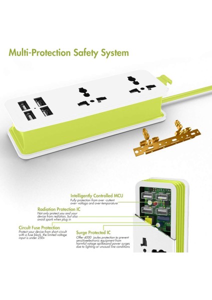 Usb'li Uzatma Kablosu Güç Şeridi, Ingiltere Fişi 4 USB Şarj Bağlantı Noktalı Evrensel Soket, Ev Ofis Mutfak Pc'sine Uygun (Yurt Dışından) fırsatları