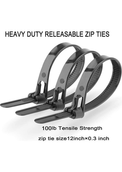 Serbest Bırakılabilir Zip Kravatlar 12 Inç Ağır Zip Kravat Kalın Siyah Kablo Bağları 100LB Çekme Mukavemeti Naylon Kablo Tel Bağları 100 Adet (Yurt Dışından) fırsatları