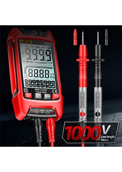 Aneng SZ02 Büyük Ekran Dijital Multimetre Kapasite Evrensel Metre Gerilim Test Cihazı Akım Ölçme Aracı 9999 Sayısı 0NF-99.99MF (Yurt Dışından) fiyatları