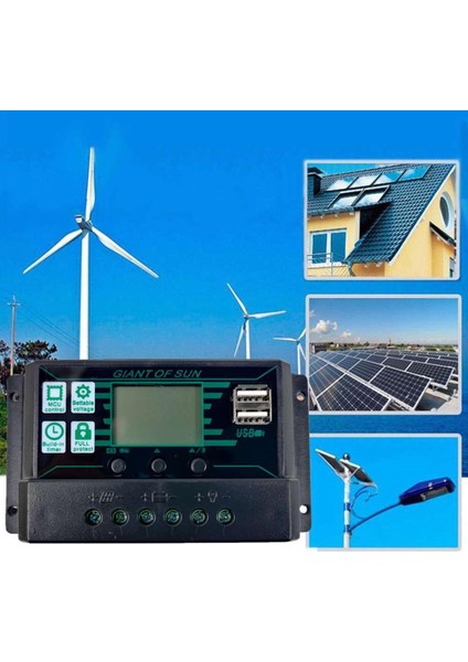 Solar Şarj Kontrol Cihazı Çift USB Bağlantı Noktalı Güneş Paneli Kontrol Cihazı 12V/24V Mppt/pwm Otomatik Parametre Ayarlanabilir Kullanımı Kolay (Yurt Dışından)