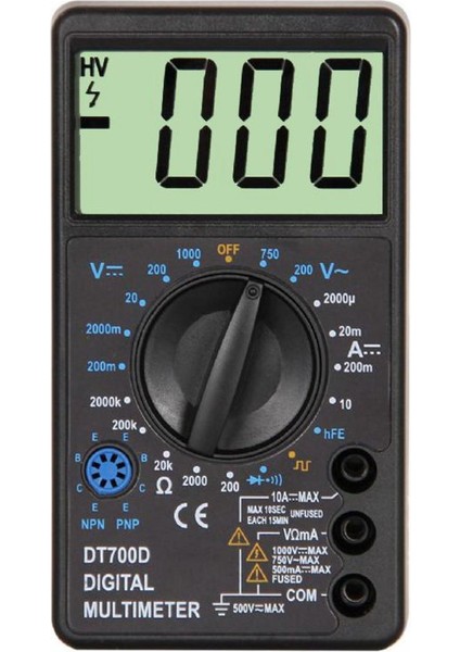 Whdz DT700D Büyük Ekran Dijital Multimetre Buzzer Aşırı Yük Koruması Mini Kare Dalga Çıkışı Voltmetre Amper Ohm Test Cihazı (Yurt Dışından)