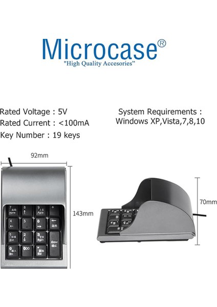 Parmak Gizlemeli Numlock Numerik Klavye Keypad USB Kablolu - AL3776