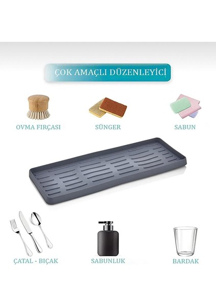 Gri Silikon Sabunluk Organizer , Sabunluk Altlığı , Sıvı Sabun Standı 26X10 cm modelleri