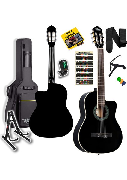 MGX-100BK-ST Üst Seviye Klasik Gitar 4/4 Sap Ayarlı (Çanta Stand Tuner Capo Askı Metod Pena)