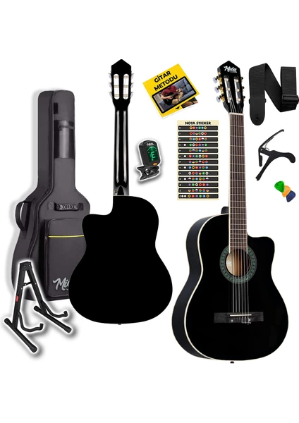 MGX-100BK-ST Üst Seviye Klasik Gitar 4/4 Sap Ayarlı (Çanta Stand Tuner Capo Askı Metod Pena)