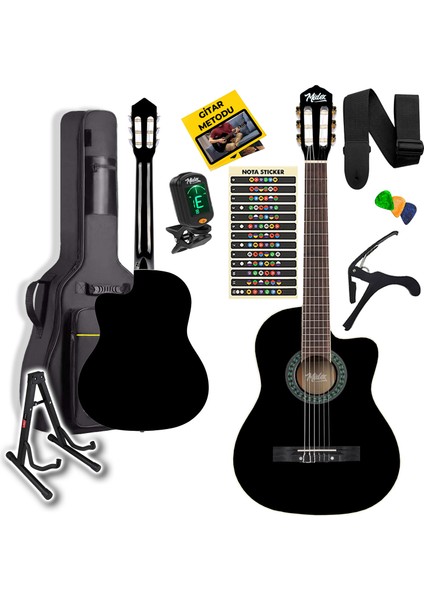 MGX-100BK-ST Üst Seviye Klasik Gitar 4/4 Sap Ayarlı (Çanta Stand Tuner Capo Askı Metod Pena)