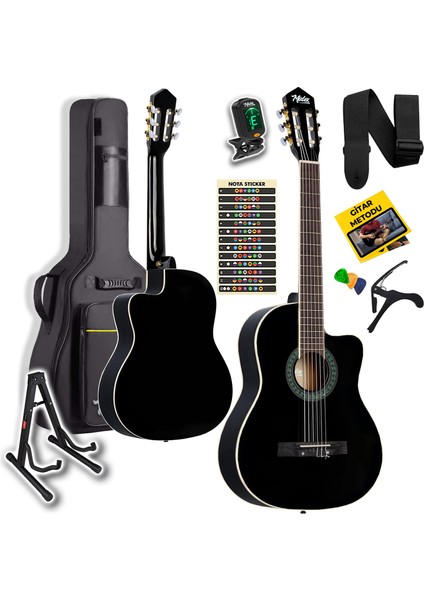 MGX-100BK-ST Üst Seviye Klasik Gitar 4/4 Sap Ayarlı (Çanta Stand Tuner Capo Askı Metod Pena)