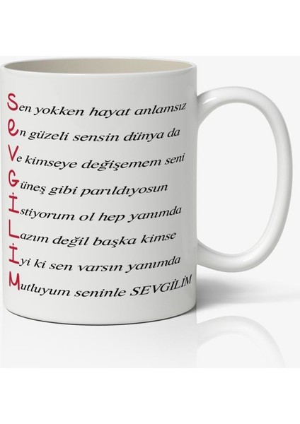 Sevgilim Akrostiş Şiirli Kupa Sevgililer Günü Baskılı Kupa Bardak Kahve Kupa Bardak