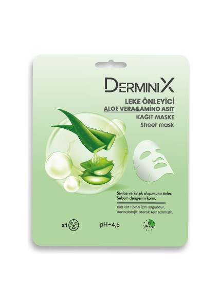 Leke Önleyici Kağıt Maske Aloe Vera ve Amino Asit modelleri