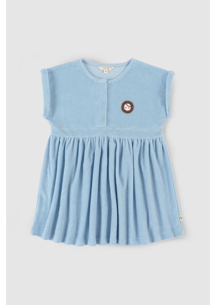Kısa Kollu Plaj Elbise Mavi Organik Pamuk