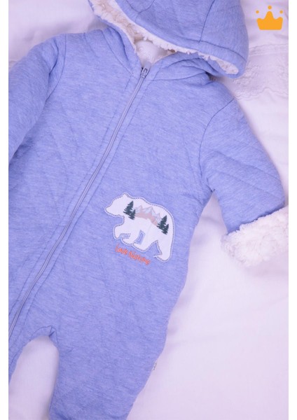 Babyhola Velsoft Tulum Kız Erkek Bebek Çocuk Kapüşonlu Kapitone Kışlık Dış Tulum 12519