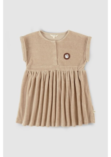 Kısa Kollu Plaj Elbise Bej Organik Pamuk