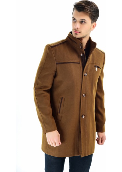 Palto Yün ve Polyester Karışımı Uzun Kol Midi Erkek Kaban Düz Desen fiyatları