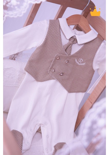Babyhola Yelekli Kravatlı Erkek Bebek Patikli Tulum 13852