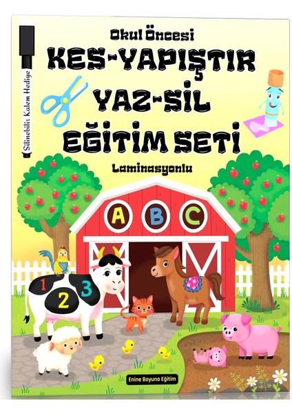 Enine Boyuna Eğitim Okul Öncesi Kes-Yapıştır-Yaz-Sil Eğitim Seti (Laminasyonlu)