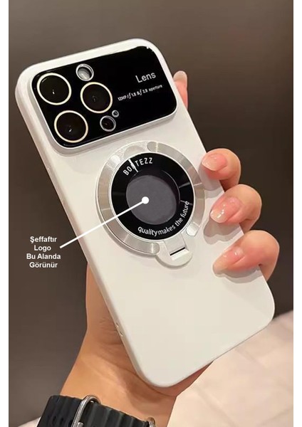 Apple iPhone 15 Magsafe Kapanan Standlı Logo Gözüken Kamera Çerçeveli Ince Tasarımlı Kılıf