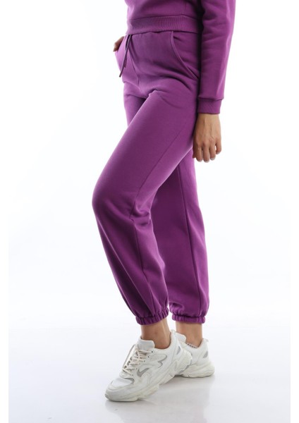 Kadın 3 Iplik Şardonlu Paça Lastikli Eşofman Altı Mor fiyatları