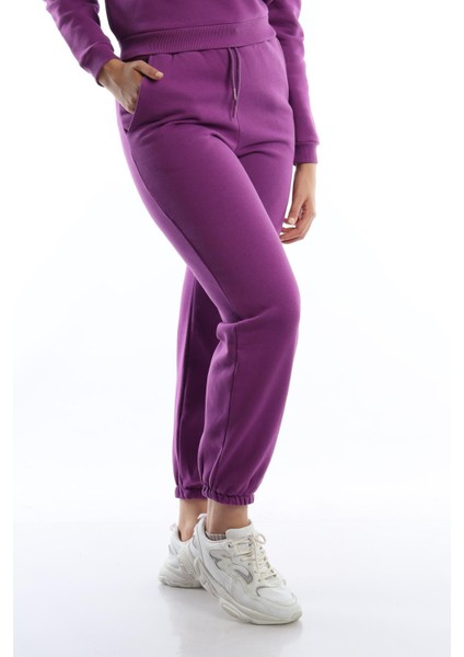 Kadın 3 Iplik Şardonlu Paça Lastikli Eşofman Altı Mor modelleri