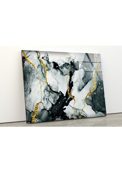 Siyah Mermer Desenli Temperli Cam Duvar Tablosu fiyatları