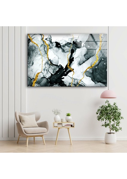 Siyah Mermer Desenli Temperli Cam Duvar Tablosu modelleri