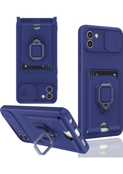 Samsung Galaxy A03 Kılıf Zuma Kartvizitli Yüzüklü Silikon - Lacivert 300099