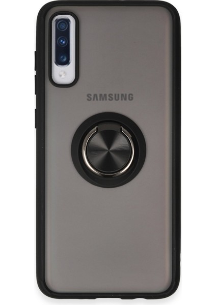 Samsung Galaxy A70 Kılıf Montreal Yüzüklü Silikon Kapak - Siyah 300099