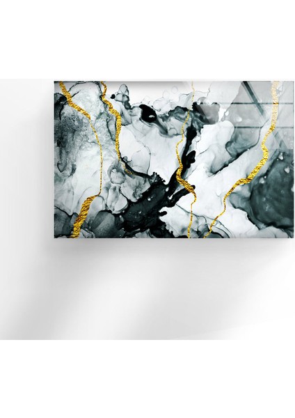 Siyah Mermer Desenli Temperli Cam Duvar Tablosu indirimleri