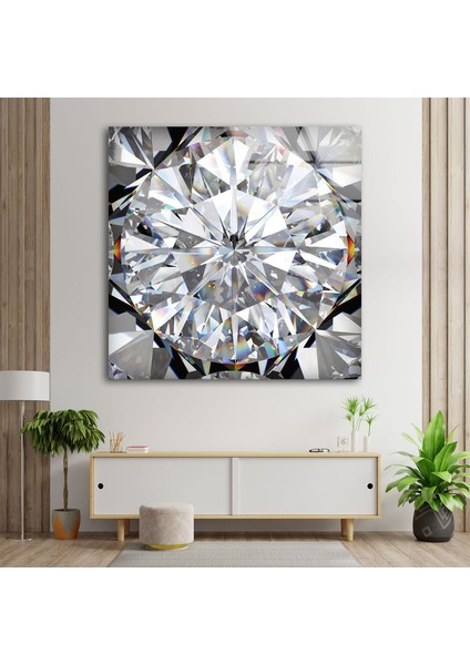 Elmas Temperli Cam Duvar Tablosu