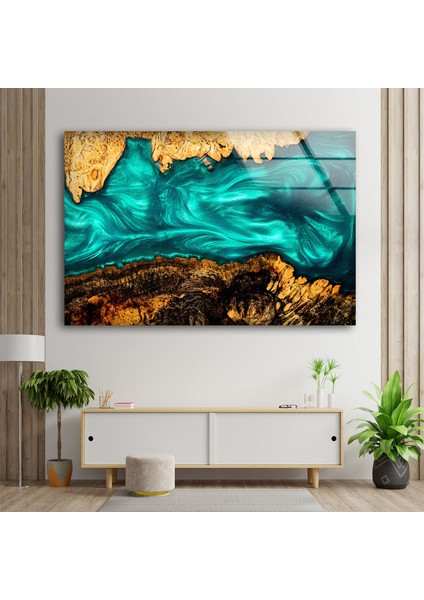 Mavi Epoksi Temperli Cam Duvar Tablosu