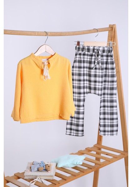 Babyhola Pamuk Bluz Ekose Pantolon Kız Çocuk Salaş Takım 1153