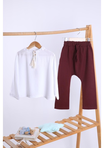 Babyhola Pamuk Bluz Keten Pantolon Kız Çocuk Salaş Takım 1112